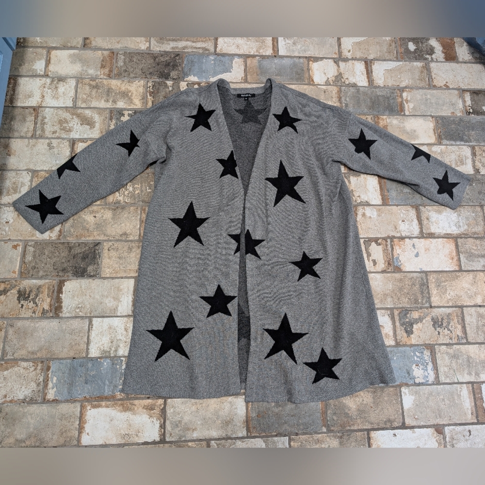 Relativity Gray Star Pattern Open Front Cardigan … - image 1